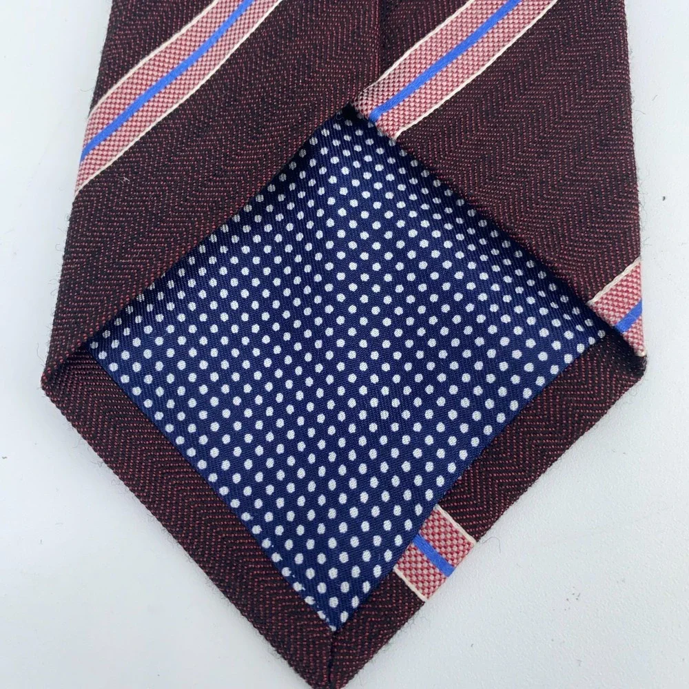 Eton Tie Mens One Size Multi Striped Wool Blend Classic Fit Necktie Italy Made